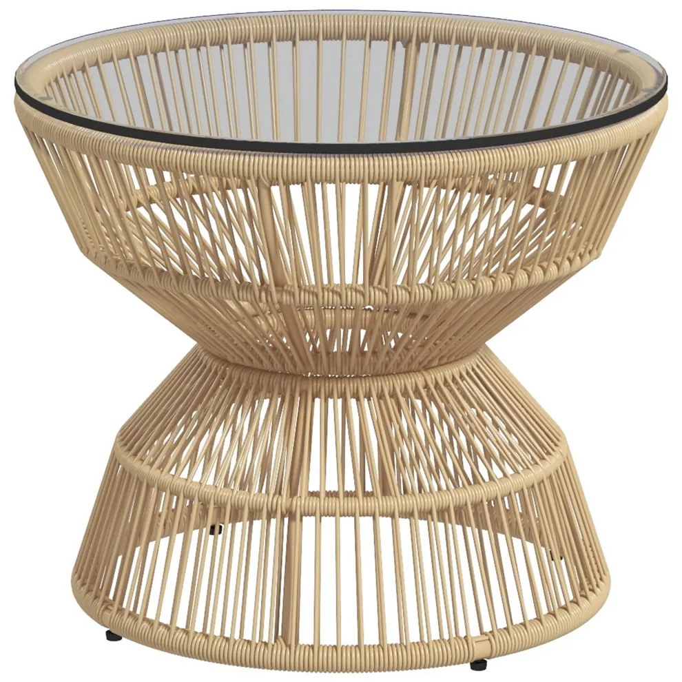 Kerek rattan kerti asztal, 60 cm átmérő, edzett üveg asztallappal