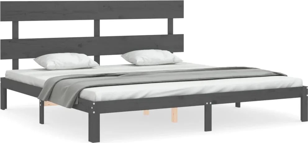 vidaXL szürke tömör fa ágykeret fejtámlával 200 x 200 cm