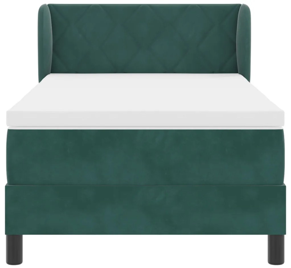 Boxspring Ágy Matrac Kiadás Zöld 90x190 cm Bársony