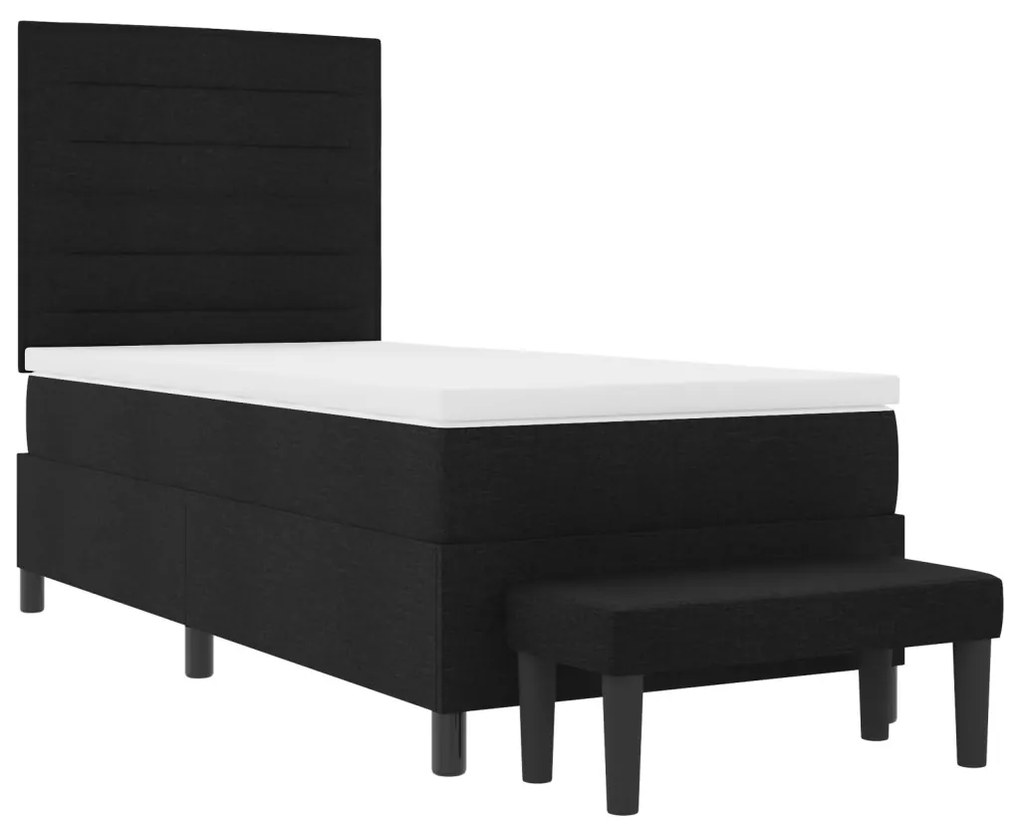 Box Spring Ágy Matraccal és Padlóval Fekete 100x200 cm Szövet