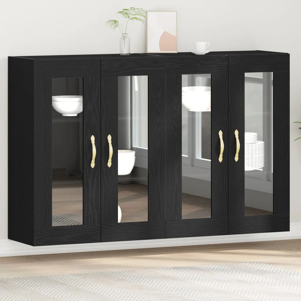 Fali Szekrények 2 db Fekete Tölgy 69,5x34x90 cm Mérnöki Fa