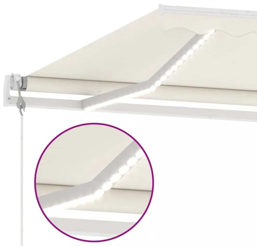 krémszínű automata szélérzékelős és LED-es napellenző 400x350cm