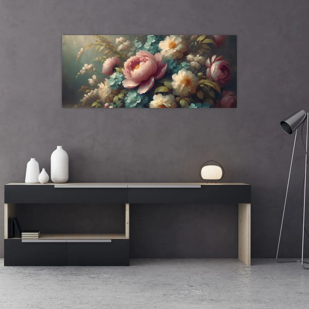 Kép - Természet csendélet virágokkal - festmény (120x50 cm)