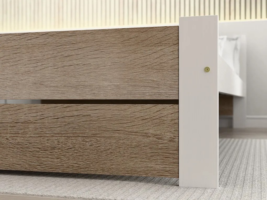 Ágy IKAROS DOUBLE 180 x 200 cm, fehér/dub sonoma Matrac: Deluxe 10 cm matraccal, Ágyrács: Deszkás ágyráccsal