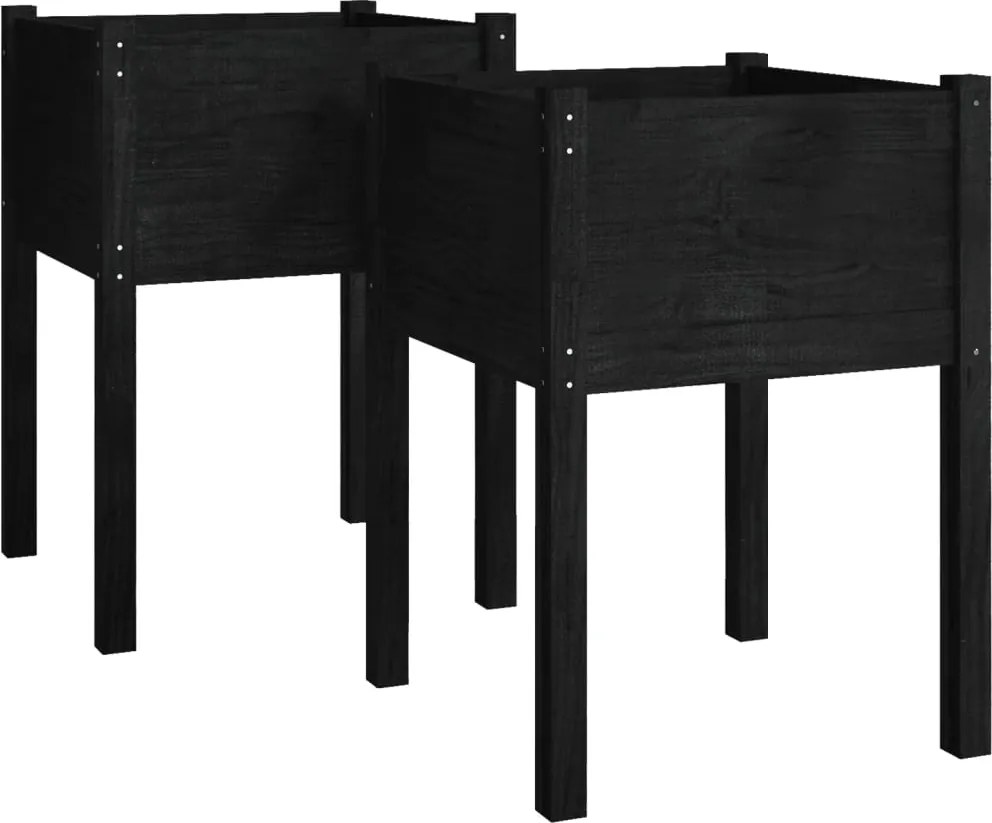 vidaXL 2 db fekete tömör fenyőfa kerti virágtartó 50 x 50 x 70 cm