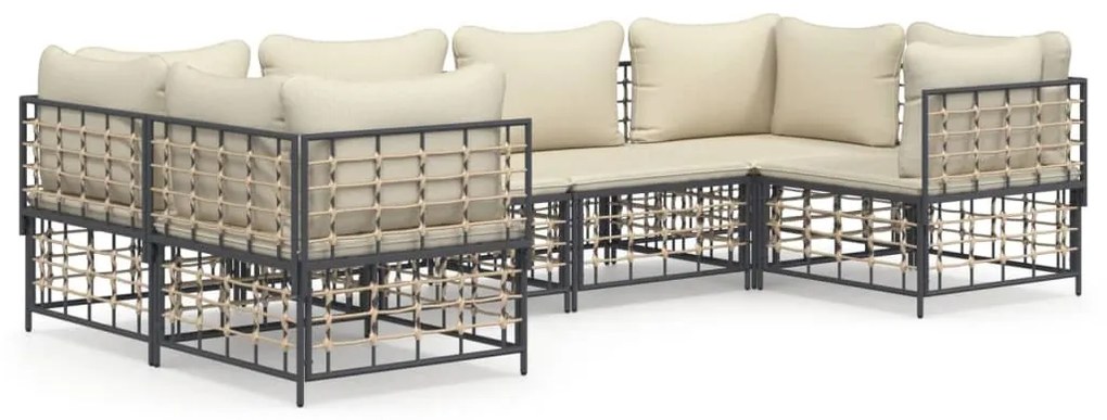 6 részes antracitszürke polyrattan kerti ülőgarnitúra párnákkal