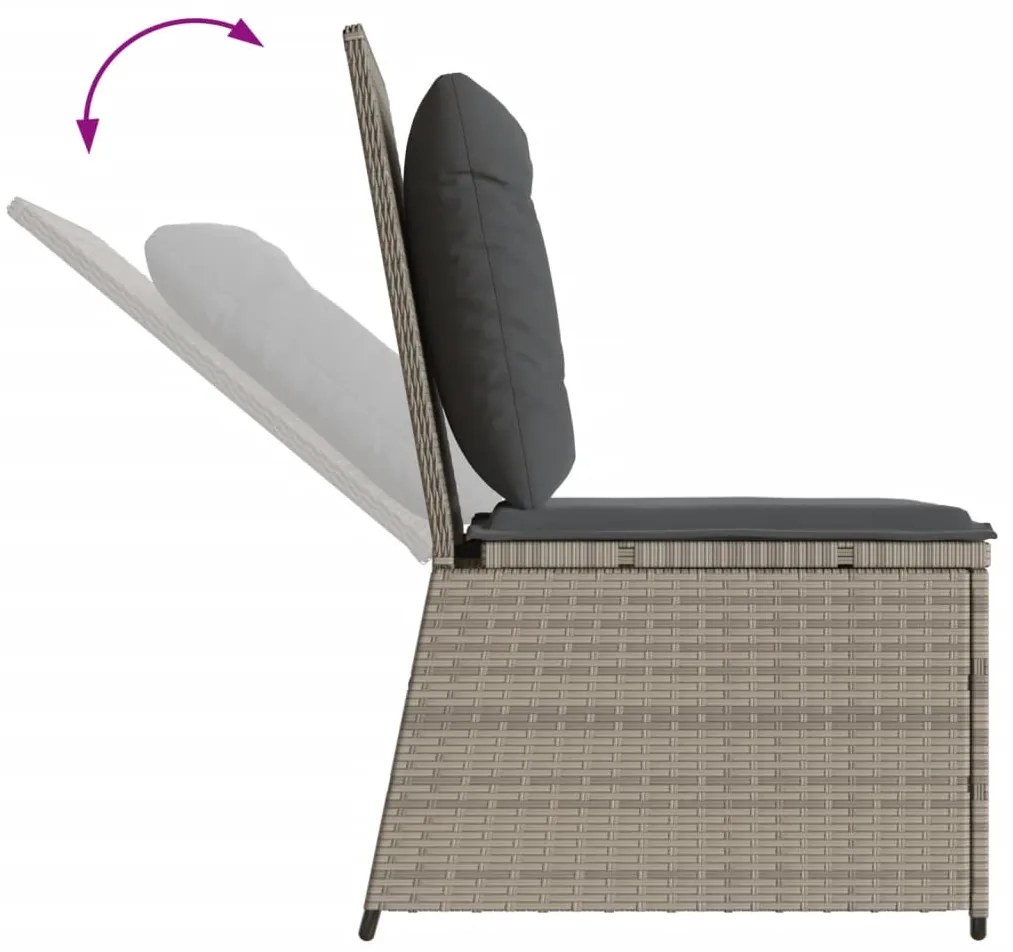 világosszürke polyrattan dönthető kerti kanapé párnákkal