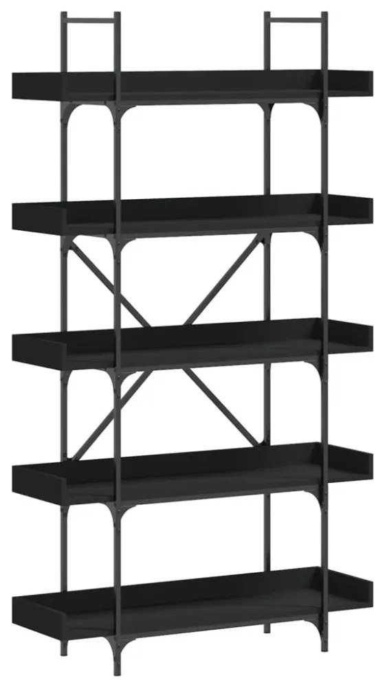 5-szintes fekete szerelt fa könyvespolc 100 x 33 x 180,5 cm