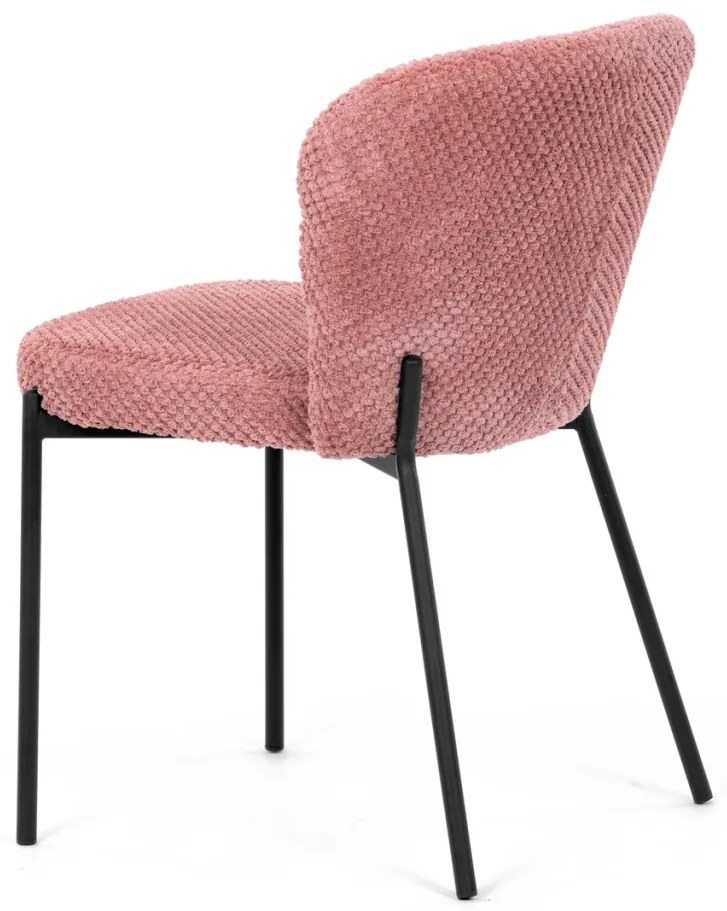Scaun de sufragerie, material roz, picioare metalice negre