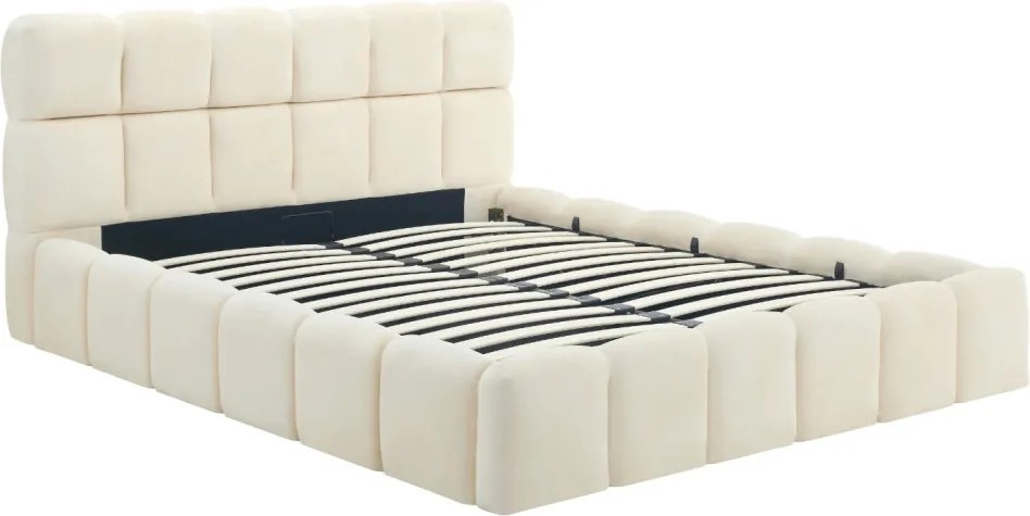 Ágy 160x200 cm méretben, ágyneműtartóval, krém színben, velúr kárpittal MURCJA