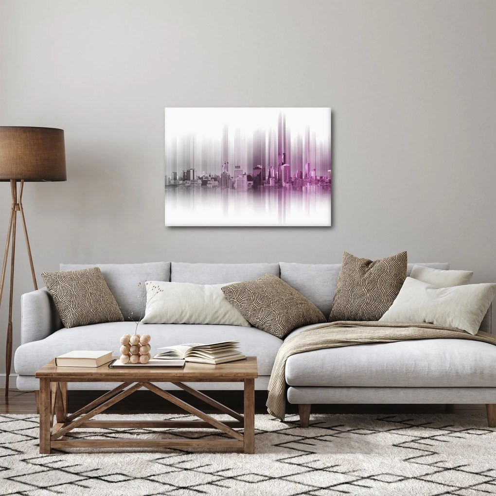 Kép - Panoráma a városra, rózsaszín-szürke (70x50 cm)
