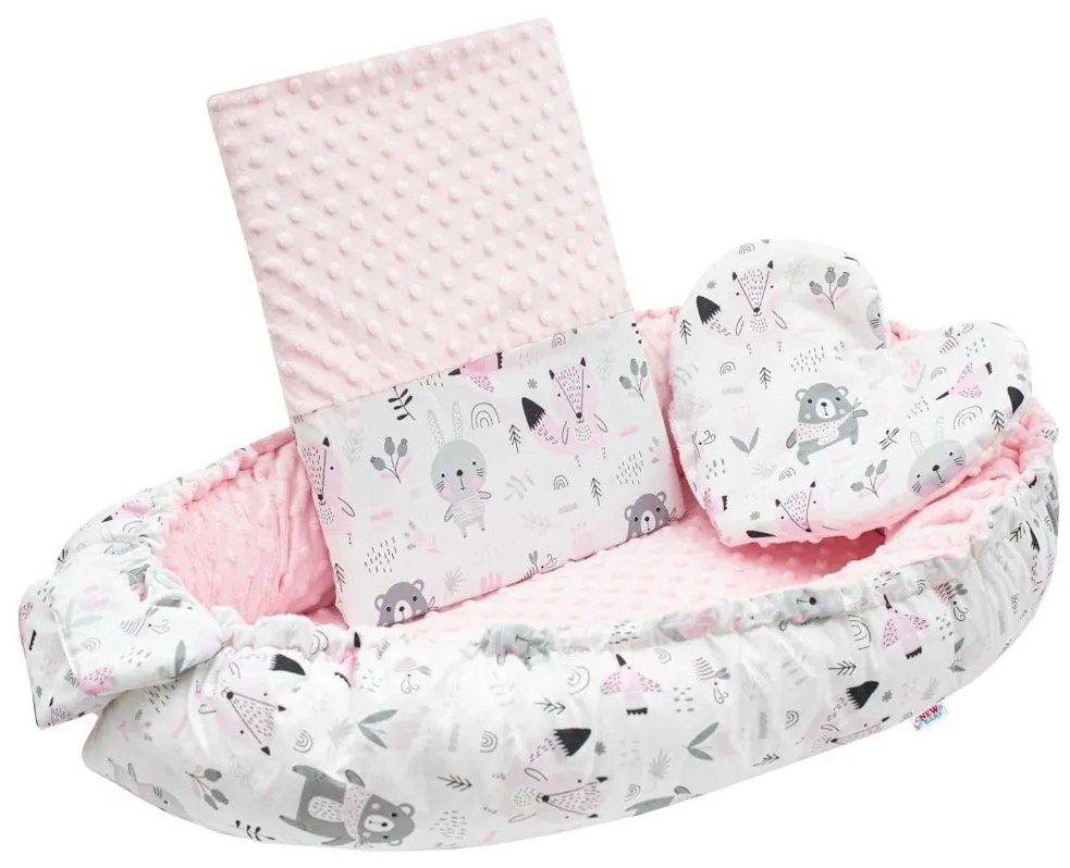 Luxus babafészek párnával és paplannal New Baby Minkyből rózsaszín