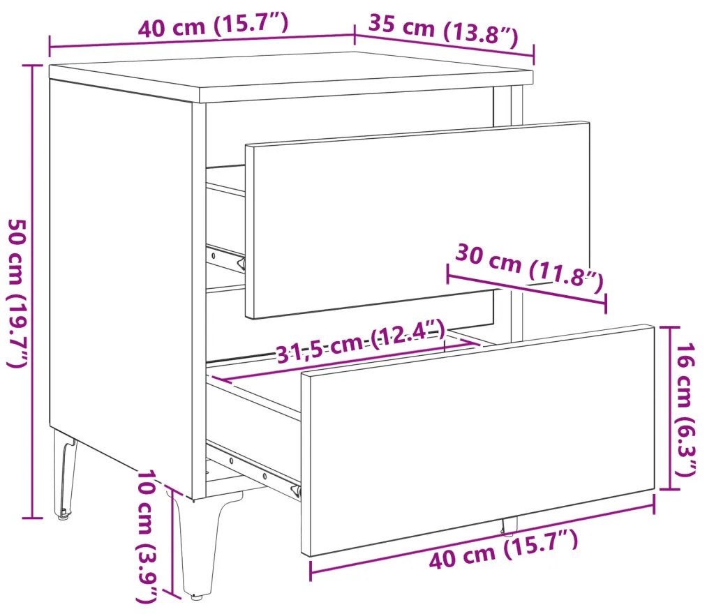 Éjjeliszekrény kézműves tölgy 40 x 35 x 50 cm Faanyag