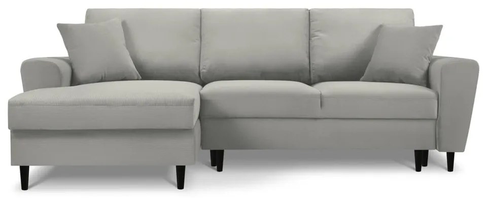 Világosszürke kordbársony kinyitható tárolóhelyes sarokkanapé (bal oldali-heverő résszel) Kyoto – Cosmopolitan Design