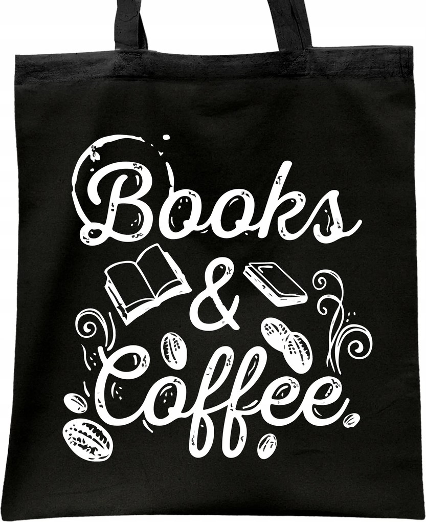 Fekete pamut bevásárló táska Books And Coffee Könyvek Kávé