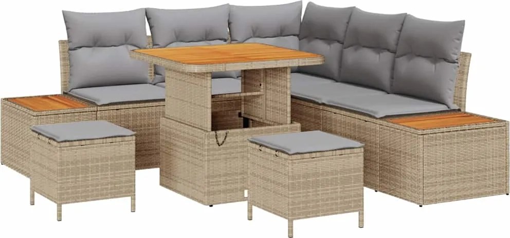 vidaXL Kerti Kanapé Szett 8 pcs Bézs polirattan