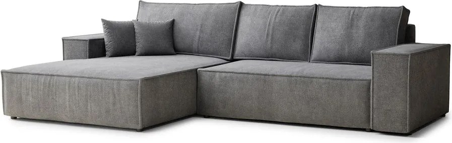 Szürke zsenília kinyitható-tárolóhelyes sarokkanapé (bal oldali-heverő résszel) Maze – Maison de Rêve