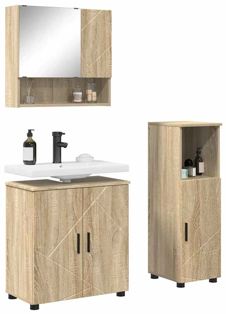 Fürdőszoba bútor szett 3 pcs sonoma tölgy 61 x 35 x 64 cm