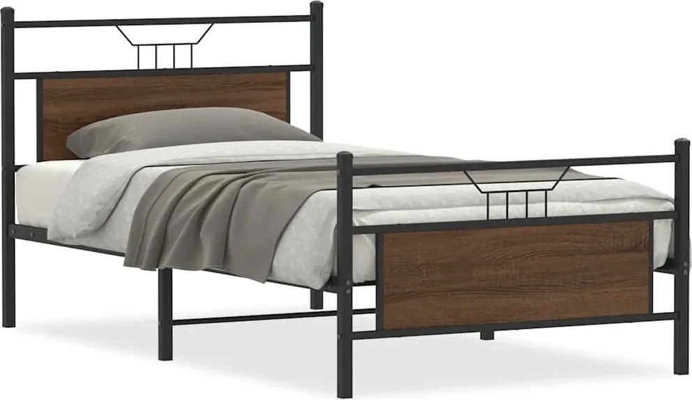 vidaXL barna tölgy színű szerelt fa ágykeret matrac nélkül 100x200 cm