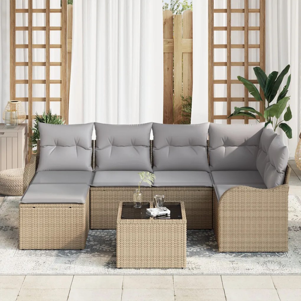 7 részes kertkanapé szett párnákkal fekete poly rattan