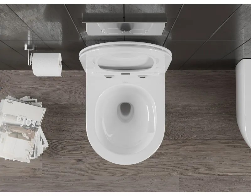 Mexen Carmen, falra akasztható wc csésze 490x365x340 mm, Perem nélküli Tornado + duroplast wc ülőke, fényes fehér, 30880400T