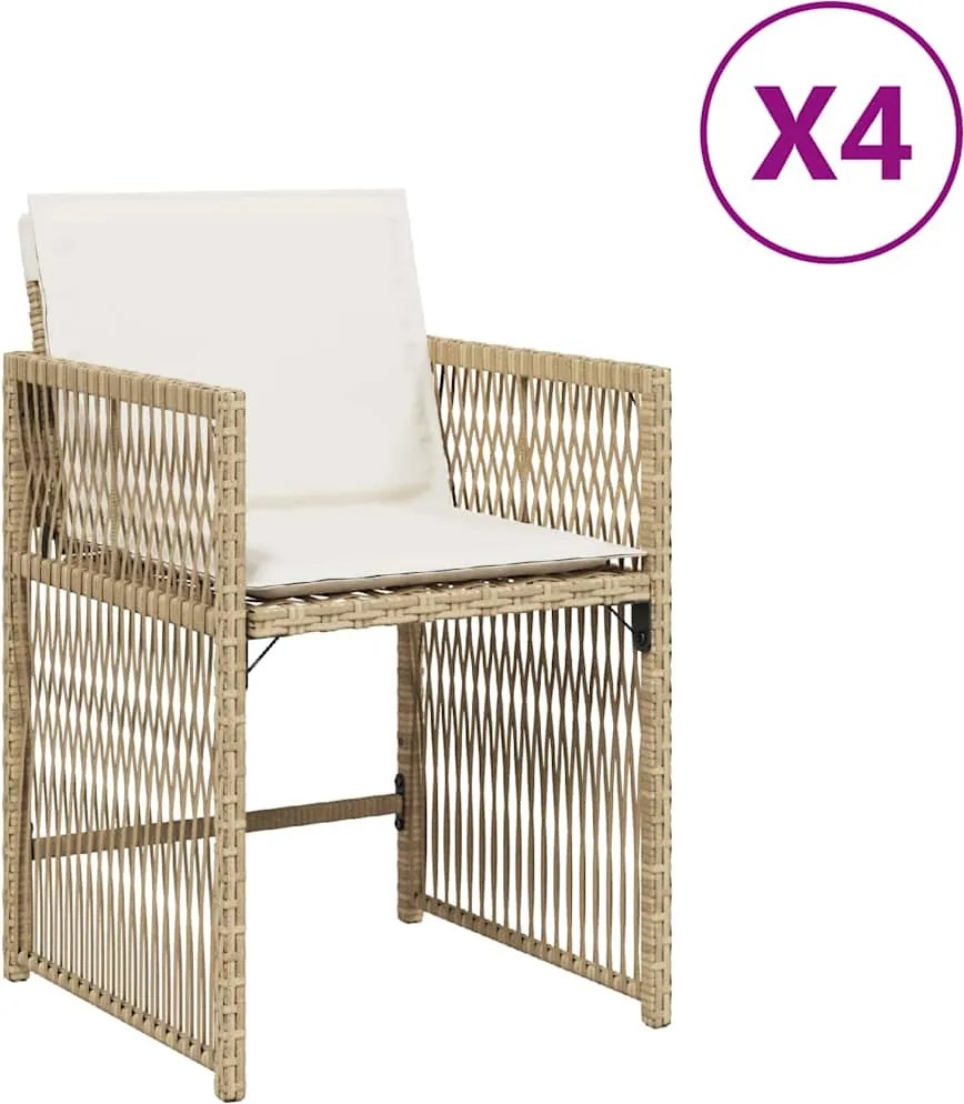 vidaXL 4 db bézs polyrattan kerti szék párnával