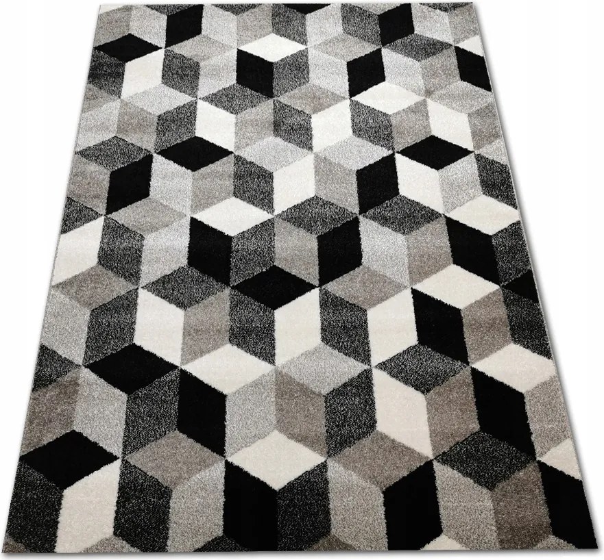 Szőnyeg 160x230 Szürke Fekete Fríz Modern Hálószoba Nappali Divatos