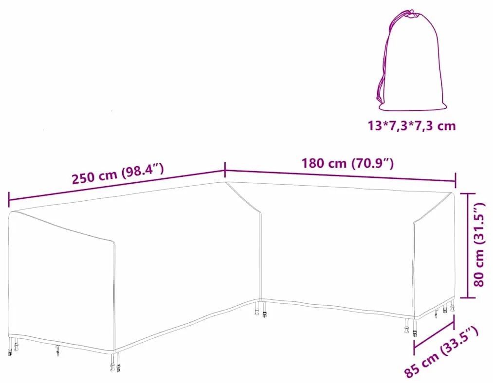 Kültéri bútorhuzat Fekete 250 x 180 x 80 cm 210D Oxford Szövet