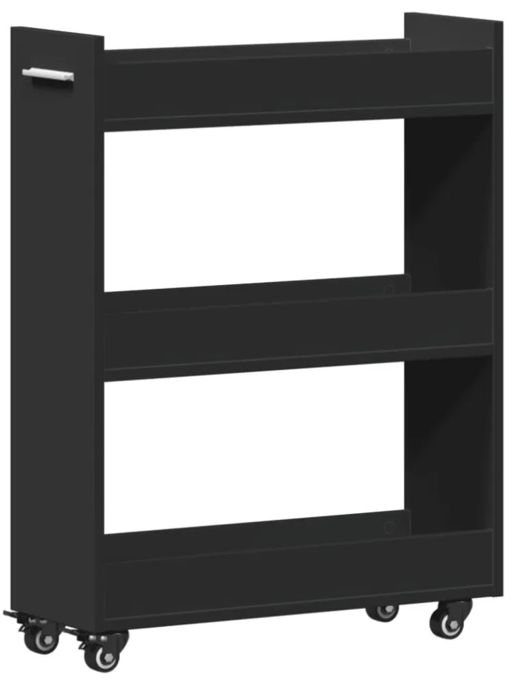 fekete szerelt fa szekrény kerekekkel 60 x 22 x 79 cm