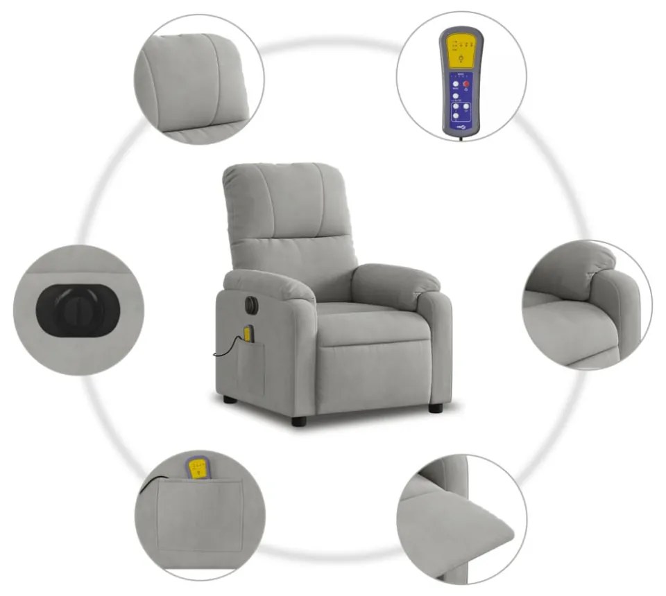 világosszürke mikroszálas szövet elektromos fekvő masszázsfotel