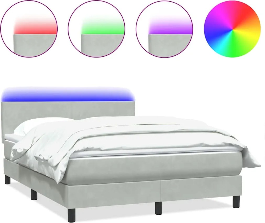 vidaXL világosszürke bársony rugós és LED-es ágy matraccal 160x220 cm
