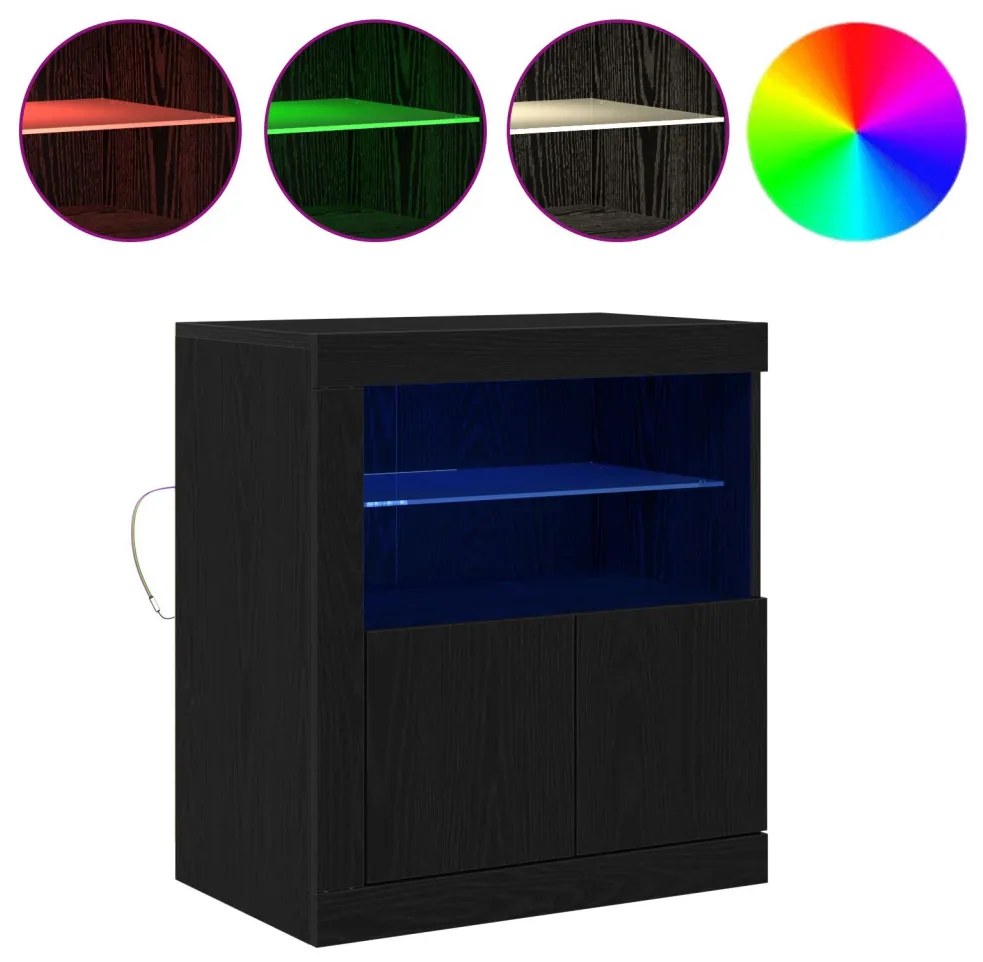 LED világítással ellátott komód Fekete Tölgy 60,5x37x67 cm