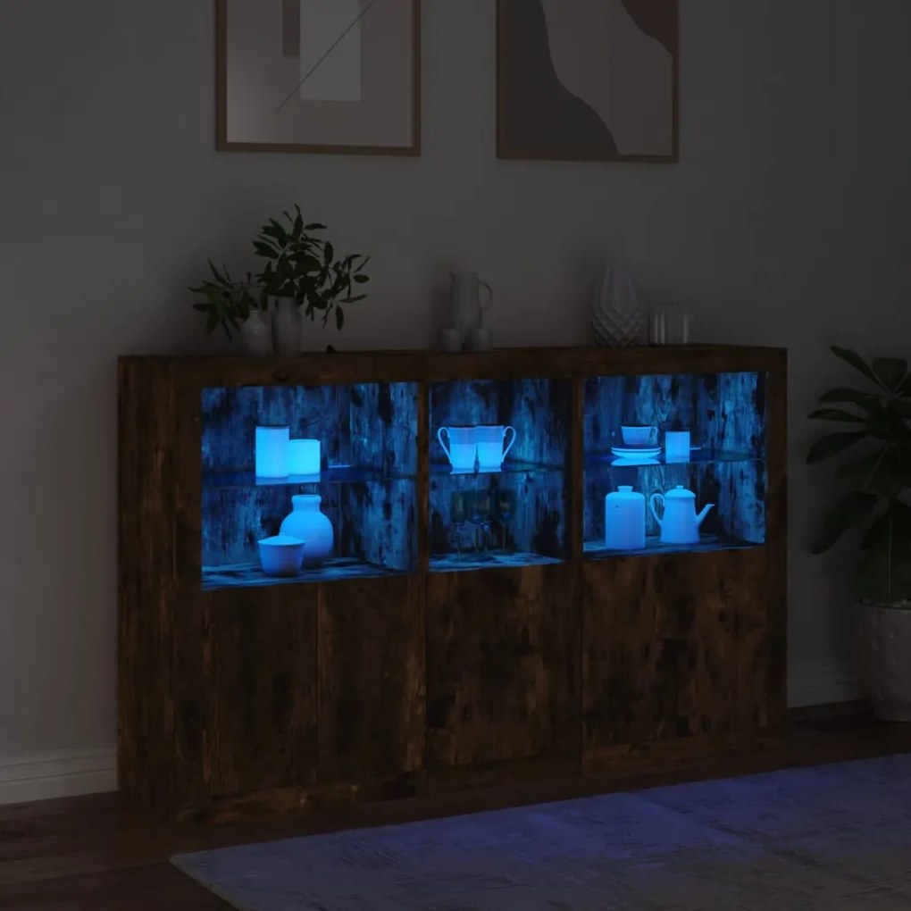 füstös tölgy színű tálalószekrény LED-ekkel 162 x 37 x 100 cm