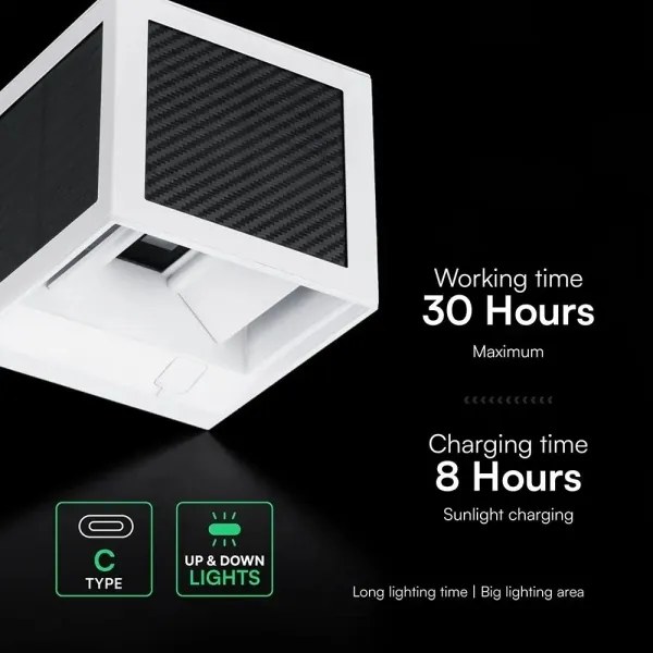Napelemes fali LED-lámpa érzékelővel, 9W, 3,7V, 3000/4000/6000K, IP65, 2600 mAh, fehér