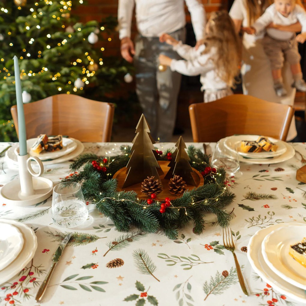 Goldea karácsonyi teflonbevonatú asztalterítő - téli ágacskák 120 x 140 cm