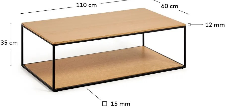 Natúr színű dohányzóasztal tölgyfa dekoros asztallappal 60x110 cm Yoana – Kave Home