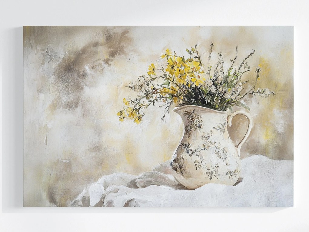 Vászonkép Canvas Mezei Virágok Csokor Kancsó Retro Shabby Chic 120x80