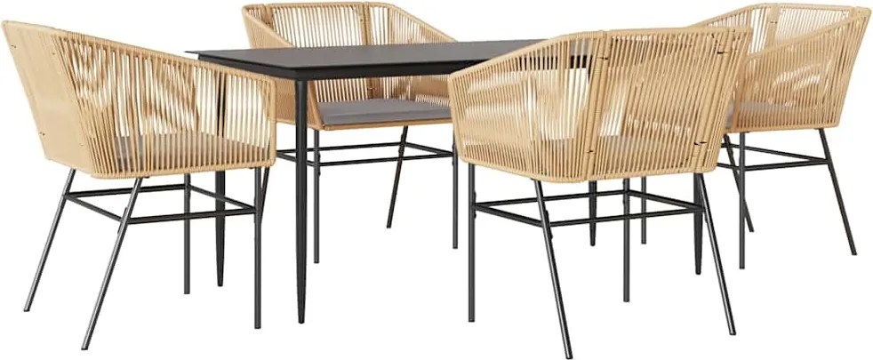 vidaXL 5 észes barna polyrattan üveg kerti étkezőgarnitúra párnával