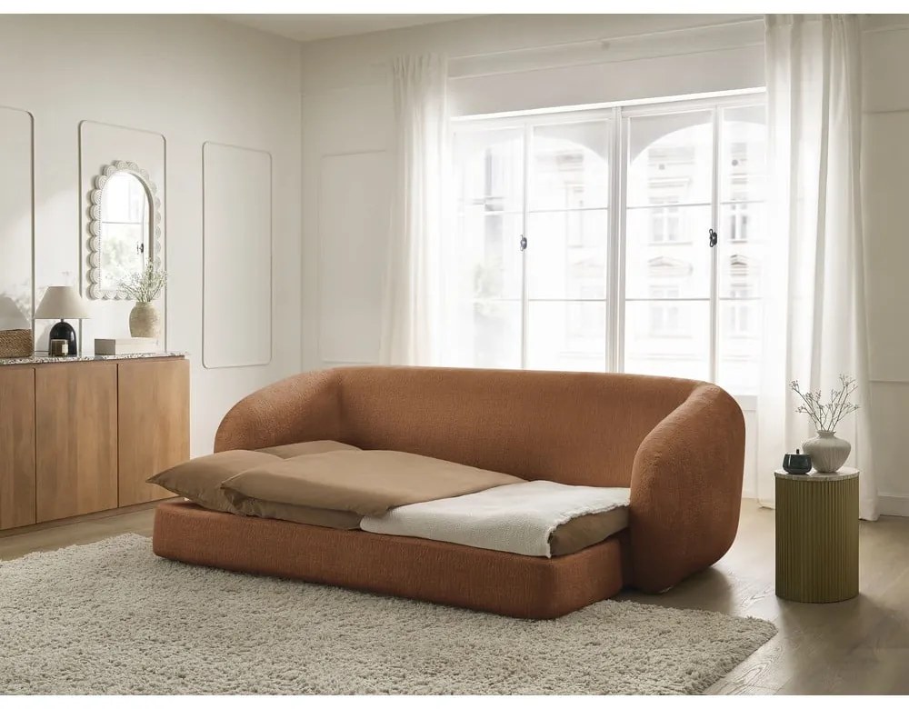 Téglavörös zsenília kinyitható kanapé 228 cm Neyo – Bobochic Paris