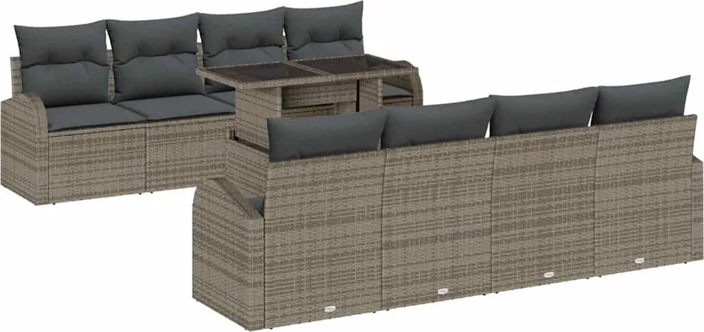 vidaXL Kerti Kanapé Szett tárolóval 9 pcs Szürke polirattan