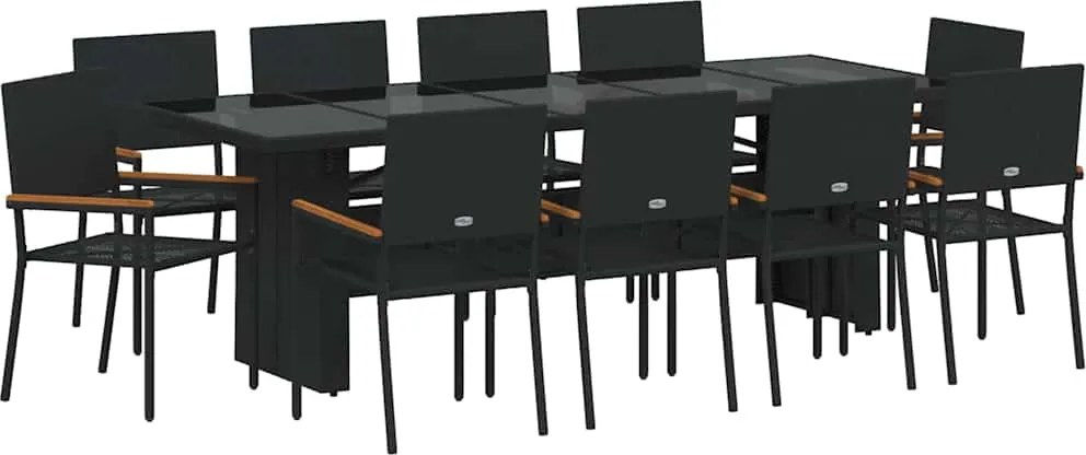 vidaXL Kert étkező szett 11 pcs Fekete polirattan