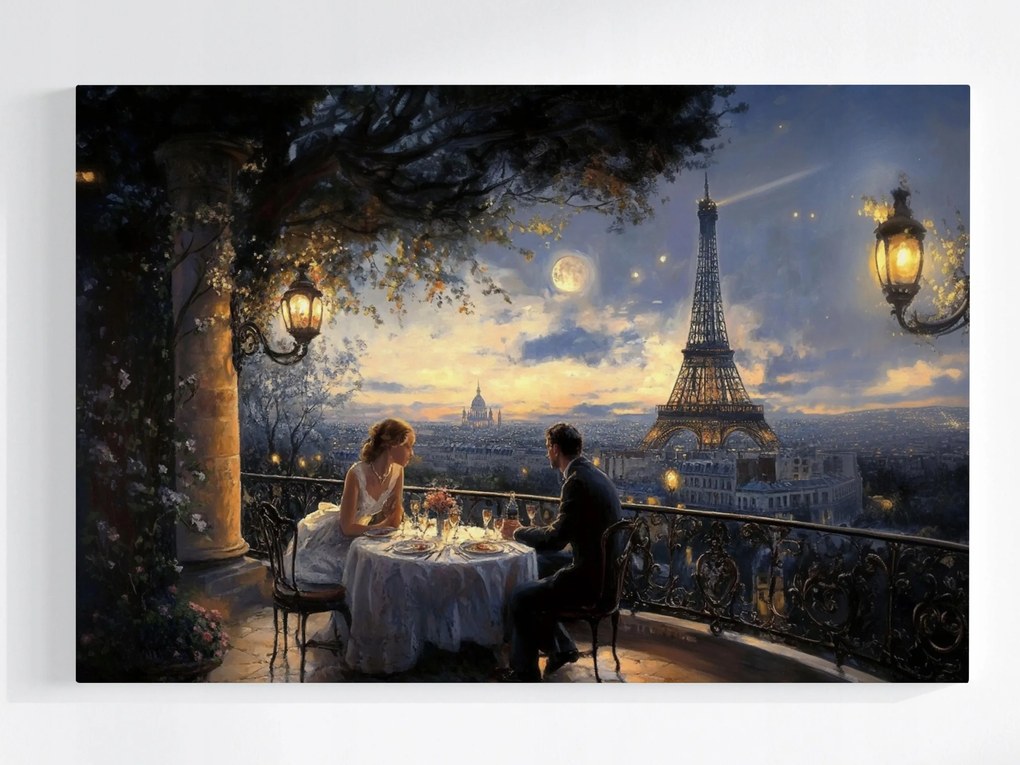 Poszter Párizs Torony Terasz Kilátás Pár Vacsora Este 60x40