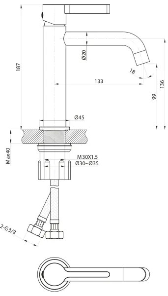 Sapho - Mosdócsap ICONIC 18,7 cm matt fekete
