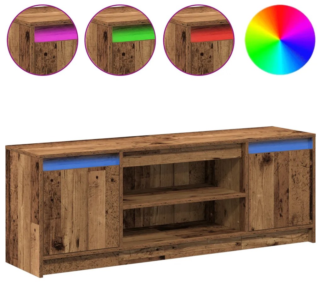 TV Szekrény LED-del - Régi Fa, 139,5x34x50 cm, Mérnöki Fából Készült