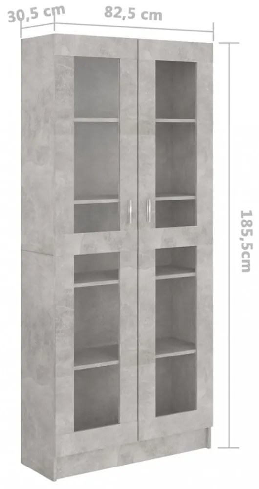 betonszürke szerelt fa vitrinszekrény 82,5 x 30,5 x 185,5 cm