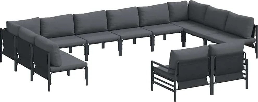 vidaXL Kerti Kanapé Szett párnával 12 pcs Fekete Acél