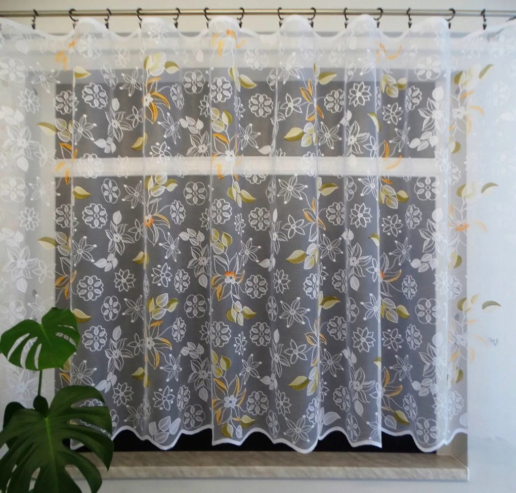 Mg Függöny 125/916 Fehér Virágok zöld 225cm Minőség 0,5m