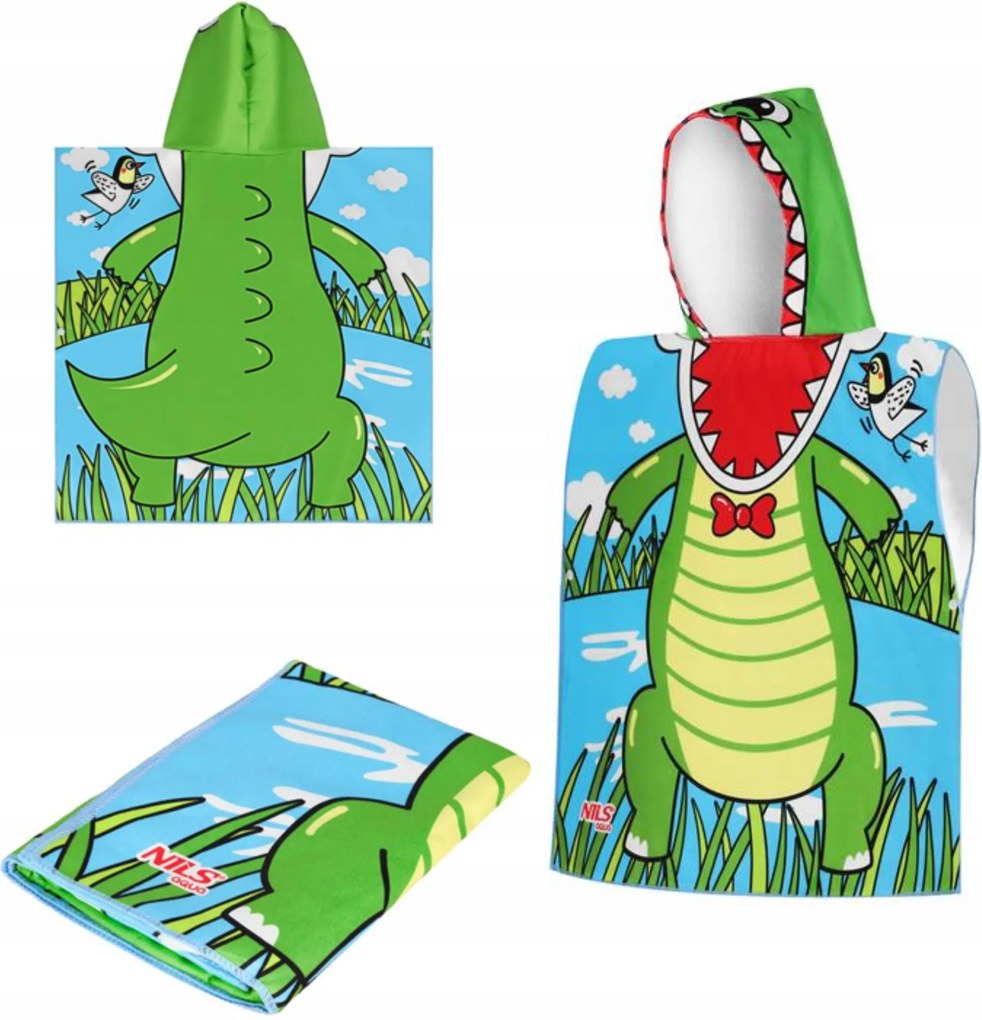 Crocodile kapucnis törölköző mikroszálas poncsó strandra gyerekmedence