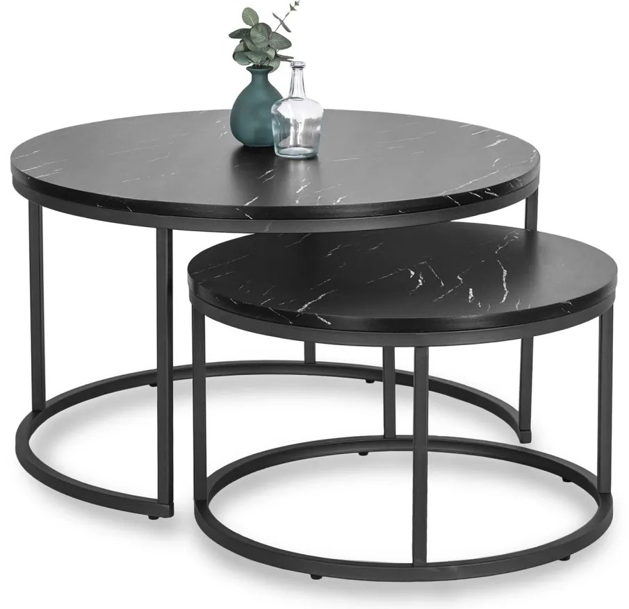 Dohányzóasztal szett fekete márvány színben. MAURO MAX