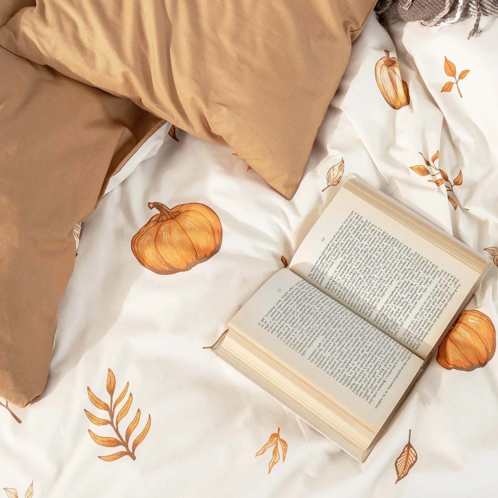 Goldea pamut ágyneműhuzat duo - őszi tökök és levelek, barna színű hátoldal 240 x 220 és 2db 70 x 90 cm